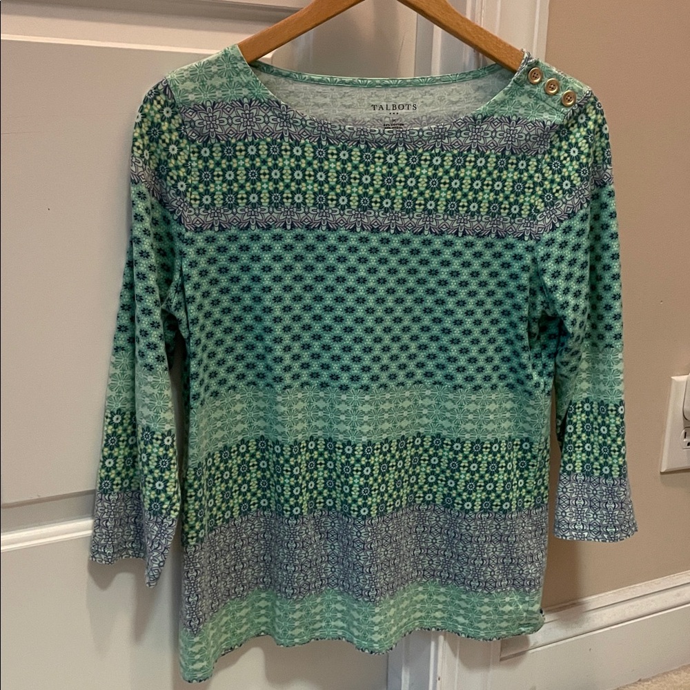 Talbots Floral Green and Purple Top